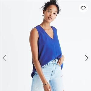 Madewell Blue Daybloom Popover V-Neck Tank Blouse Size Large